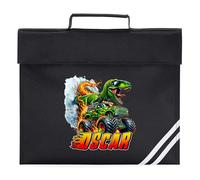 Personalised Kids Monster Truck Book Bag Boys Dinosaur Reading Folder for Primary Reception Infants Back to School Gift, One Size, Black