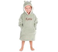 Personalised Kids Oversized Hoodie Snuggle Blanket Fleece Fluffy Custom Snuggle Hooded Jumper Kids Hoodies Boys Girls Age 3-6 Years Sage Green