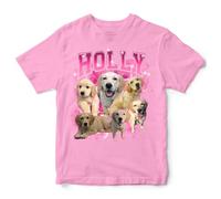 Personalised Kids Pet Photo T Shirt - Custom Bootleg Style Graphic Tee with Your Dog, Cat or Any Pet Pictures & Name - Fun Retro Gift for Animal Loving Children, 3-4 Years, Light Pink