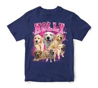 Personalised Kids Pet Photo T Shirt - Custom Bootleg Style Graphic Tee with Your Dog, Cat or Any Pet Pictures & Name - Fun Retro Gift for Animal Loving Children, 9-11 Years, Navy