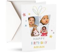 Personalised Kids' Photo Greetings Card - Custom Text & 4 Photos | Children's Birthday & Special Occasion Cards | Boys & Girls Christening & Baby Birthday Cards (White)