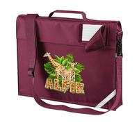 Personalised Kids Safari Giraffe Book Bag with Strap Boys Girls Animal Print Name for Primary Infants Back to School Gift, One Size, Maroon