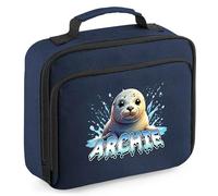 Personalised Kids Seal Lunch Bag with Custom Name Boys and Girls Back to School Nursery Gift New Term Infant Present, 24cm x 20cm x 8cm, Navy