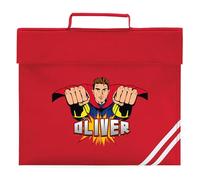 Personalised Kids Superhero Bookbag Custom Boys Design Back to School Nursery Infant Reception Reading Folder, One Size, Red