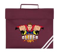 Personalised Kids Superhero Bookbag Custom Boys Design Back to School Nursery Infant Reception Reading Folder, One Size, Maroon