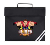 Personalised Kids Superhero Bookbag Custom Boys Design Back to School Nursery Infant Reception Reading Folder, One Size, Black