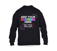 Personalised Kids Sweatshirt - Custom Text, Image, or Logo Jumper for Boys & Girls - Soft Polycotton, Warm & Durable Crew Neck Unisex Pullover - Ideal for School, Sports & Casual Wear (Black 3-4)