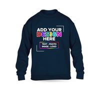 Personalised Kids Sweatshirt - Custom Text, Image, or Logo Jumper for Boys & Girls - Soft Polycotton, Warm & Durable Crew Neck Unisex Pullover - Ideal for School, Sports & Casual Wear (Navy 5-6)