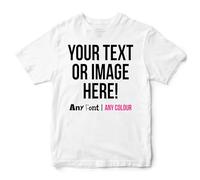 Personalised Kids T Shirt Any Text Image Photo Custom Boys Girls Top Tee Front Back, 12-13 Years, White