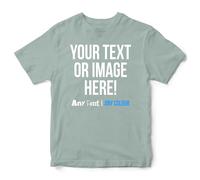 Personalised Kids T Shirt Any Text Image Photo Custom Boys Girls Top Tee Front Back, 5-6 Years, Sage