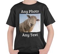 Personalised Kids T Shirt in Black - Add Your Photo and Text to Customise - 100% Soft Cotton - Sizes 3/4-12-14