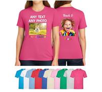 Personalised Kids T Shirt Printed Photo Tshirt Any Text Create Your Own Custom Design Top Tee Girl Boys Fushia Pink Age 7-8