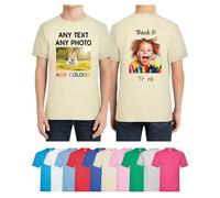 Personalised Kids T Shirt Printed Photo Tshirt Any Text Create Your Own Custom Design Top Tee Girl Boys Natural Age 14-15