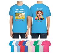 Personalised Kids T Shirt Printed Photo Tshirt Any Text Create Your Own Custom Design Top Tee Girl Boys Turquoise Azure Age 14-15