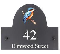 Personalised Kingfisher Bird Motif Natural Stone Slate House Name or House Number Plaque Sign - 25x20cm - Premium Smooth Stone Slate