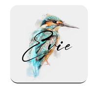 Personalised Kingfisher Coaster Gift, British Bird Art 9cm Custom Glossy Wood Coffee Drinks Mat Gift (kingfisher 3)