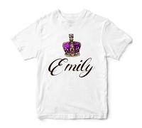 Personalised Kings Crown Girls T Shirt King Charles Coronation 2023 Kids Top Boys Royal Family Tee, 9-11 Years, White