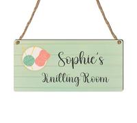 Personalised "Knitting Room" Sign - Custom Name Plaque for Knitters and Yarn Enthusiasts - MDF Wood with Rustic Twine Hanger for Craft Room Décor