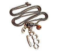 Personalised Knuckle Duster Necklace with Initials & Birthstone On A 24 Inch Stainless Steel Chain, Brass Knuckles Hip Hop Gangsta' Necklace MMA Fighter Jewelry