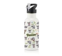 Personalised Koala Animal Pattern, Back to School Gift, Gift For Kids, Stainless Steel 600ml Water Bottle with Straw. (White)