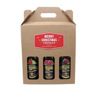 Personalised Kraft Cider Box Carrier & 3 Bottles of Cider Gift Set For Men, Dad, Son & Grandad (Kopparberg Cider Mixed, Red Christmas Label)