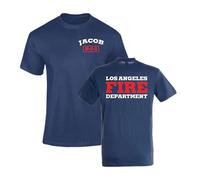 Personalised LA Fire Dept T Shirt - Uniform LAFD TV Show Adult Top, Custom Party Outfit Tee - Navy Large