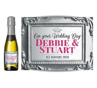Personalised Label for Mini Champagne or Mini Wine Bottles - Anniversary, Wedding, Engagement, Hen Party, Birthday, Congratulations or Any Occasion You Like (Silver/Pink)