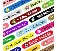 Personalised labels Waterproof Vinyl Stickers, Pack of 50, Custom-made Labels for Kids, Ideal for School & Kindergarten, Stick to Any Surface, Mini Size 4.6x0.6 cm, Resistant to Microwave & Dishwasher