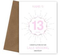 Personalised Lace 13th Anniversary Card for Couples Wife or Husband, 13th Wedding Anniversary, Modern