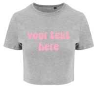 Personalised Ladies Cropped Printed T-Shirt Pink Retro Custom Design Your Text Funny Slogan Cute Y2K Baby Tee (UK, Numeric, 8, Regular, Regular, Grey)