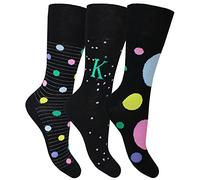 Personalised Ladies Polka Dot Spotts Pastel and Black Gentle Grip Non Elastic HoneyComb Comfort Top Socks (3 Pair Pack)