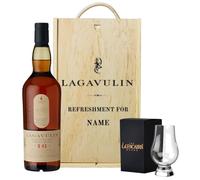 Personalised Lagavulin Single Malt Scotch Whisky Gift Set - 70 ottle (43% ABV) with Glencairn Glass in Wooden Presentation Box | Premium Personalised Whisky Gift for Him or Her
