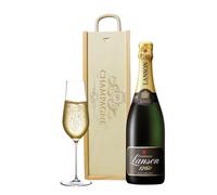 Personalised Lanson Champagne Gift Set - 75cl Bottle in Wooden Presentation Box | Le Black Label Brut Champagne | Custom Luxury French Gift for Him or Her
