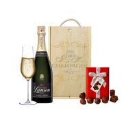 Personalised Lanson Champagne Gift Set with Belgian Chocolates in a Personalised Wooden Presentation Box - 75cl Bottle | Luxury Custom Champagne Gift for Him or Her