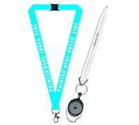 Personalised Lanyard X 1 Comes with Antibacterial Pen and Retractable Keyring for Back to School Kids, Teachers and Nurses etc (Hands Off ®) (Sky Blue)
