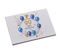 Personalised Large A4 90th Birthday Linen Guest Book Blue Balloons