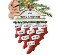 Personalised Large Family of 10 Ornament 2025 - Fast & Free 24h Customisation - Christmas Ornaments for Tree - Custom Gift Wrapped Red Stockings on Mantle Keepsake for Ten Persons