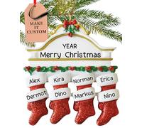 Personalised Large Family of 8 Ornament 2025 - Fast & Free 24h Customisation - Christmas Ornaments for Tree - Custom Gift Wrapped Red Stockings on Mantle Keepsake for Eight Persons