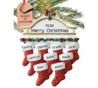 Personalised Large Family of 9 Ornament 2025 - Fast & Free 24h Customisation - Christmas Ornaments for Tree - Custom Gift Wrapped Red Stockings on Mantle Keepsake for Nine Persons