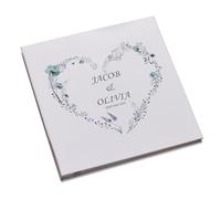 Personalised Large Linen Cover Wedding Photo Album Dusty Blue Heart