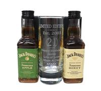 Personalised Laser Engraved Est 2003 21st Birthday Shot Glass Set with Miniature Alcohol Bottle Gift For Son or Daughter (Apple & Honey Tennessee Whiskey/No Gift Box)