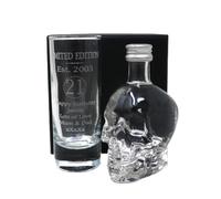 Personalised Laser Engraved Est 2003 21st Birthday Shot Glass Set with Miniature Alcohol Bottle Gift For Son or Daughter (Skull Vodka/No Gift Box)