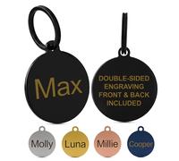 Personalised Laser Engraved Stainless Steel Dog and Cat ID Tags, Available in 5 Colours and 2 Sizes (Black, Small (25mm))