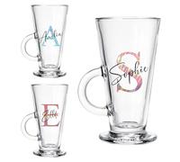Personalised Latte Glass Initial and Name Custom Birthday Christmas Gifts for Her Him Girl Boy Women Men Bestie 18th 21st 30th 40th 50th 60th 70th 80th Party Present Secret Santa Idea Hot Chocolate