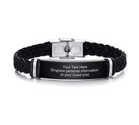 Personalised Leather Bracelet for Men Boy - Free Engraving Stainless Steel Nameplated Braided Leather Wrap Bracelets For Men Boy Brother Friend, Gifts For Father's Day Birthday Christmas Graduation