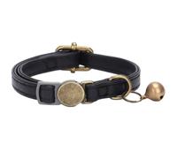 Personalised Leather Cat Collar Breakaway with Bell and Engraved Buckle, Vintage Style Quick Release Kitten Collar, Extra Small Adjustable (black)