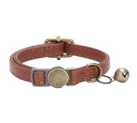 Personalised Leather Cat Collar Breakaway with Bell and Engraved Buckle, Vintage Style Quick Release Kitten Collar, Extra Small Adjustable (brown)