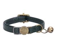 Personalised Leather Cat Collar Breakaway with Bell and Engraved Buckle, Vintage Style Quick Release Kitten Collar, Extra Small Adjustable (green)