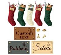 Personalised Leather Christmas Stocking Name Tags with Rivet, Engraved ID Tag for Xmas Stockings, Family Kids Fireplace Mantle Decor