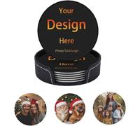 Personalised Leather Coasters Pack of 60 Personalized Coasters for Drinks Add Your Own Photo Text Logo Custom Non-Slip Drink Mat Cup Holder for Bar Coffee Restaurant Kitchen Home Office